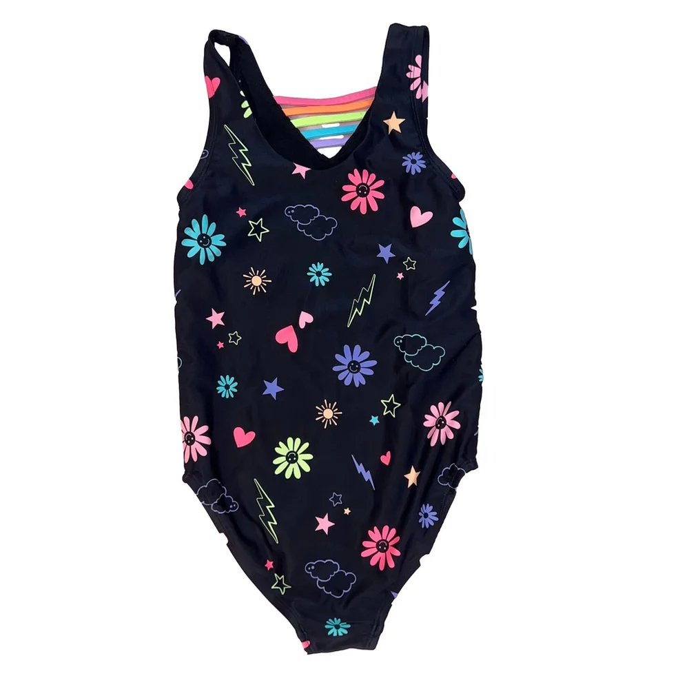 The Children's Place Girls' Swimsuit M 7/8 Black Multicolor